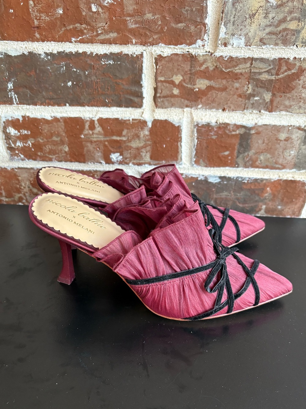 Antonio Melani x Nicola Bathie Sophia Chiffon Velvet Bow Dress Mules Size 9 - Picture 2 of 14